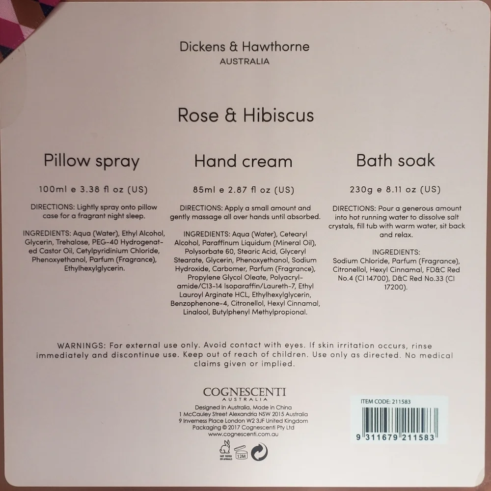NWT Dickens & Hawthorne Australia Bath Set Rose Hibiscus